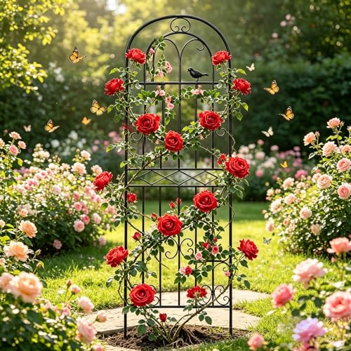 1 Pack 78.7"x19.7" Metal Gardon Trellis for Climbing Plants Outdoor,Black - size: 1P: 78.7" H x 19.7" W
