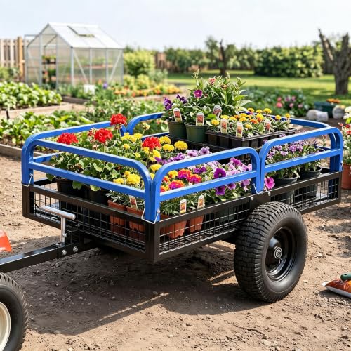 1500-Lb Capacity Heavy-Duty Steel Dump Cart with Removable Rear Panel - color: Blue