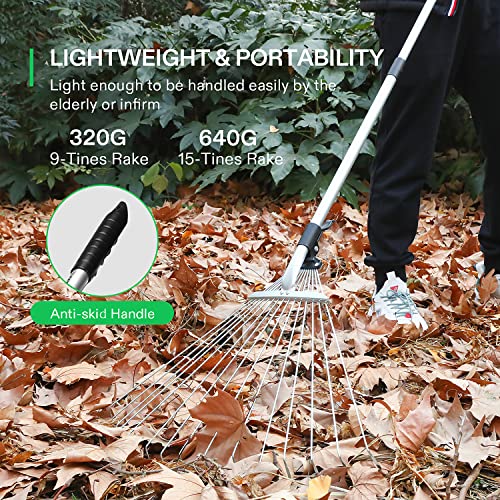 VIVOSUN 2-Piece Leaf Rake Set - Adjustable Garden/Camping Rake with 15/9 Tines, Collapsing Tines & Telescopic Handle (64'' & 30'') - style: 64'' & 30'' Leaf Rake Set