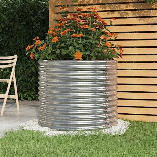 Cylindrical Garden Planter, 31.5 Inch Large Powder-Coated Steel Flower Pot for Patio, Balcony and Terrace, Durable Outdoor Plant Container, Silver - color: Silver, size: 31.5" x 31.5" x 26.8" & 1