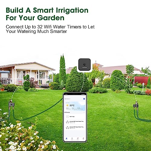 WiFi Hose Timer with Brass Inlet, 2-Zone Sprinkler Timer for Irrigation - color: Black, size: 2 Outlets - T