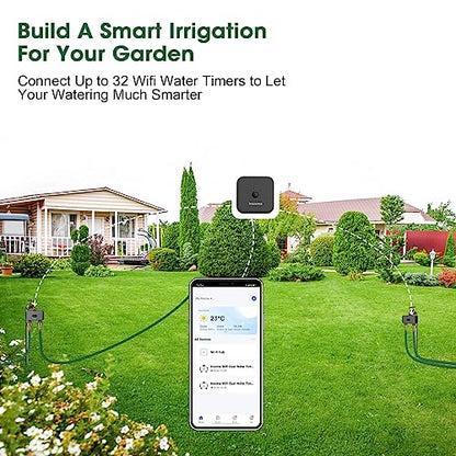 WiFi Hose Timer with Brass Inlet, 2-Zone Sprinkler Timer for Irrigation - color: Black, size: 2 Outlets - T