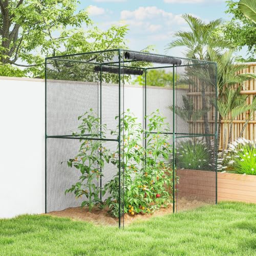 Outsunny 6' x 4' x 6' Crop Cage with Zippered Doors Vegetable Garden, Black - color: Black, size: 6' x 4' x 6'