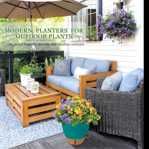 2 Pack 10 inch Plant Pots, Plastic Self Watering Planters - color: Turquoise, size: 10 inch
