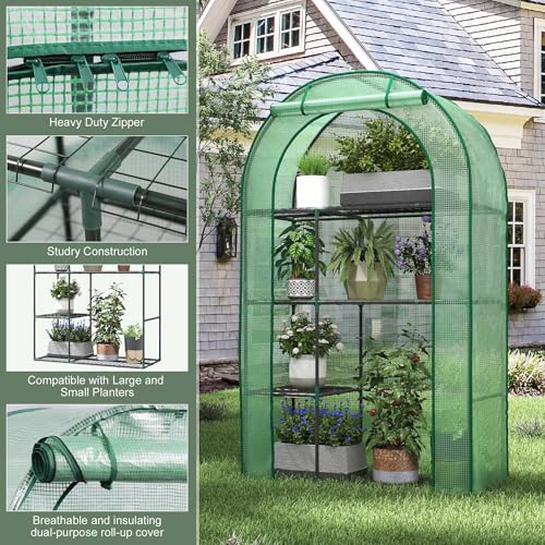 4-Tier Mini Greenhouse for Outdoors, 40" x 18" x 63" Portable Green House - color: Green, size: 63" x 40"