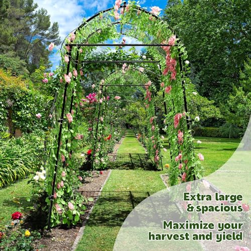 AGTEK 87" H×65" W Metal Garden Arch Trellis with Nylon Netting, 60LBS Load, Adjustable Width for Climbing Plants - size: 65"W x 87"H