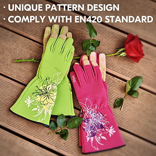 Vgo... 1-Pair Ladies' Synthetic Leather Gardening Gloves, Long Sleeves Gauntlet, Breathable & Grip Work Gloves, High Dexterity, Washable (Size M, Green, SL7445) - color: 1 Pair - Light Green, size: Women's Medium