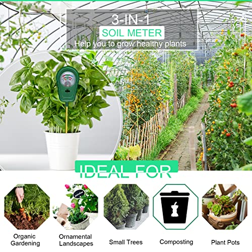 3-in-1 Soil Test Kit, Soil Moisture Meter/Soil ph Meter/Fertility Soil Tester, Soil Hygrometer for Garden, Farm, Plant, Outdoor, Indoor, Lawn Care Moisture Meter for Hous Plants (No Battery Needed)