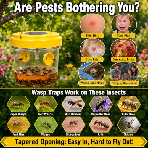 4 Pack 2026 New Upgrade Wasp Trap Outdoor Hanging, Yellow Jacket Traps, Bee Traps Outdoor Hanging, Carpenter Bee Traps for Outside, Hornet Traps (4)