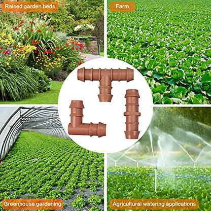 Irrigation Fittings Kit for 1/2"(.600" ID) Tubing,20 Pieces Set-8 Couplings, 6 Tees,6 Elbows - Barbed Connectors for Drip or Sprinkler Systems - style: 20P-Set