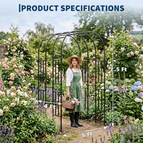 Garvee Metal Garden Arch Trellis, 7.5 Ft Black - size: 7.5 x 5 x 4 Ft