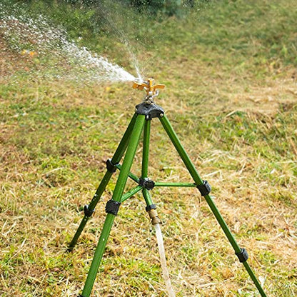 Hourleey Impact Sprinkler on Tripod Base, Heavy Duty Brass Sprinklers for Yard Lawn Garden, 0-360 Degree Large Area Coverage, 3/4 Inch Connector Extension Legs Flip Locks with Brass Sprinkler Head - size: 1 Pack