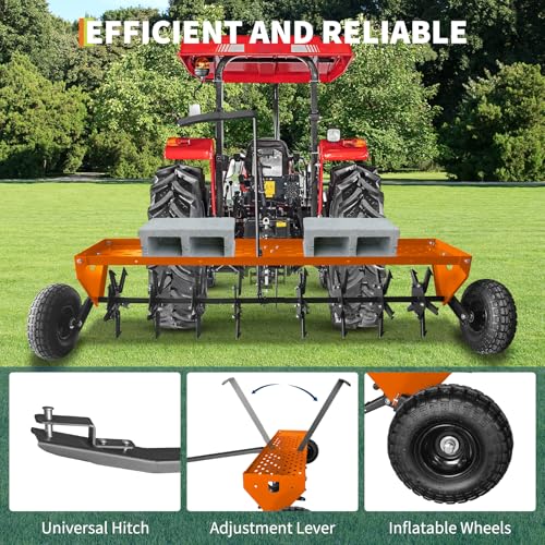 Heavy Duty 48" Tow Behind Lawn Core Aerator – Galvanized Steel Construction, 3" Spikes, Inflatable Wheels, All-Purpose Hitch – Ideal for Lawn Tractor, Mower, ATV – Yard, Garden, Farm Tool Set