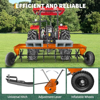Heavy Duty 48" Tow Behind Lawn Core Aerator – Galvanized Steel Construction, 3" Spikes, Inflatable Wheels, All-Purpose Hitch – Ideal for Lawn Tractor, Mower, ATV – Yard, Garden, Farm Tool Set