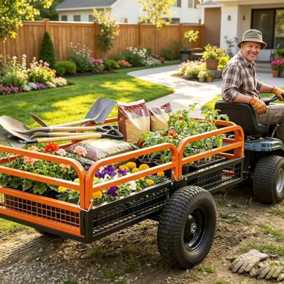 1500 Lb Heavy Duty ATV/UTV Dump Trailer, 1500 Lbs ATV UTV Trailer,Garden Dump Wagon,Pull-Behind Lawn Mower Cart & Garden Dump Wagon, Towable Utility Trailer for ATV, UTV, Lawn Tractor & Mower - size: Orange 1500LBS