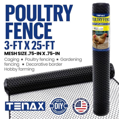 Tenax 2A230090 Poultry Fence 3' x 25' Black Made in USA - color: Black, size: 3-ft x 25-ft