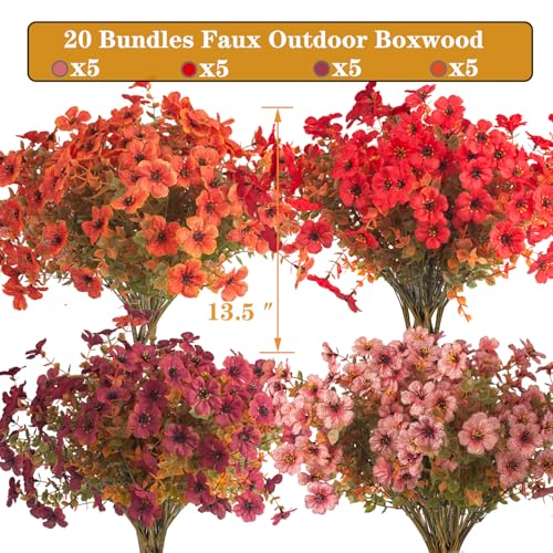 Grunyia 20 Bundles UV Resistant Artificial Fall Flowers - Fake Autumn Plants for Autumn Indoor Outdoor Garden Patio Fireplace Window Box Kitchen Home Decor (Fall Orange Mix) - color: Fall Orange Mix