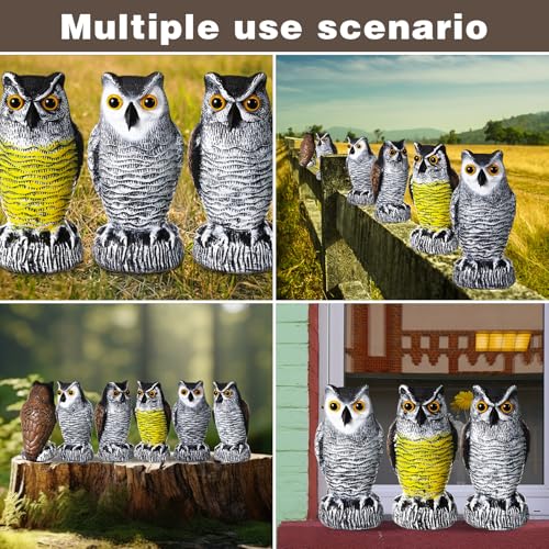 Qualirey 6 Pcs Fake Owl Decoys to Scare Birds Away 4 x 7.8 Inch Mini Plastic Owls Statue Outside Bird Deterrents Bird Scarecrow Sculpture Owl to Keep Bird Away for Outdoor Home Garden Yard Patio Decor