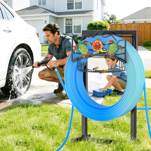 Garden Water Hose Holder 5 Spikes, Freestanding Hose Stand for Outside Yard - color: Black - Turtle