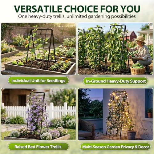 Heavy Duty 50"x17" Adjustable A-Frame Trellis for Climbing Plants Outdoor, Metal Rust-Proof Garden Trellis, Dense Grid Climbing Frame Trellis for Raised Beds, Cucumber, Tomatoes Outdoor (1 Pack)