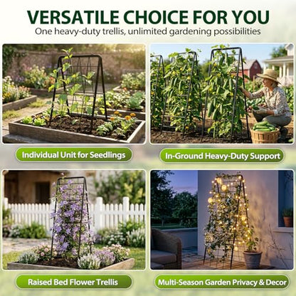 Heavy Duty 50"x17" Adjustable A-Frame Trellis for Climbing Plants Outdoor, Metal Rust-Proof Garden Trellis, Dense Grid Climbing Frame Trellis for Raised Beds, Cucumber, Tomatoes Outdoor (1 Pack)
