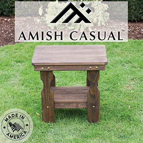 Amish Casual Heavy Duty Outdoor Wood End Table in Dark Walnut Stain - Quality Crafted in The USA from Treated Pine by Amish Artisans - color: Dark Walnut Stain