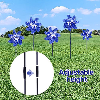 BATTIFE Preassembled Reflective Pinwheels for Yard & Garden, Blue, 10 Pack - color: Blue, size: 10 Pack