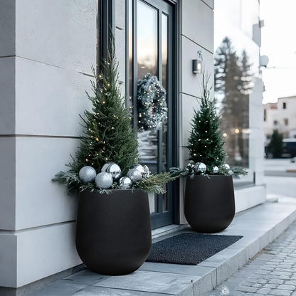 16.9" H Large Tall Plastic Black Planter w/ Drainage Holes and Plug - color: Black, size: 16.93"