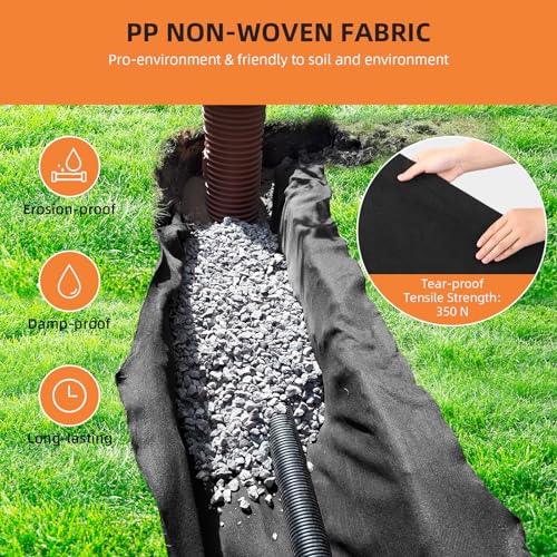 Towallmark Geotextile Landscape, 6ft x 300ft & 6oz Geotextile Fabric, PP Drainage 350N Tensile Strength & 440N Load Capacity, for Driveway & Road Stabilizationr, Erosion Control, French Drains - size: 6ft x 300ft 6oz