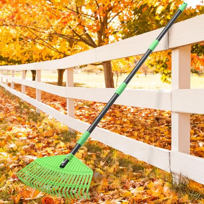 Plastic Leaf Rake with Adjustable 73'' Handle-Lightweight&Anti-Break Nylon Head,16.5'' Wide Yard & Garden Rake for Leaves, Grass, Pine Needles,Gentle On Lawn Garden-Easy to Use for Women,Seniors&Kids
