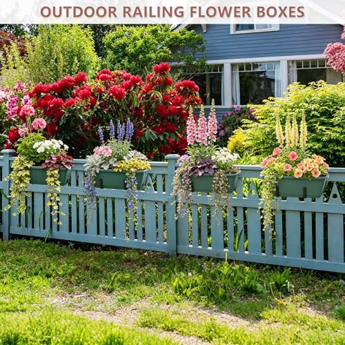 Deck Railing Planter Box Set of 2, Window Boxes Planters with Plant Hanger - color: Green