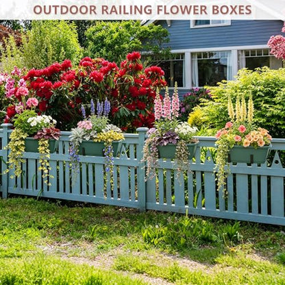 Deck Railing Planter Box Set of 2, Window Boxes Planters with Plant Hanger - color: Green