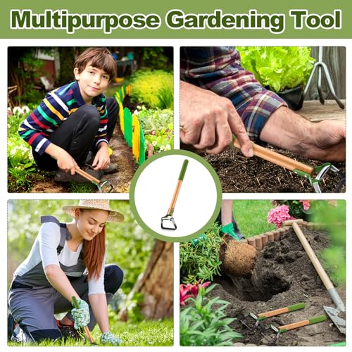 1 Pcs Mini Garden Hoes for Weeding Long Stirrup Hoe Tools Scuffle Garden Tool for Lawn Yard Weeding Gardening (Wood Handle)