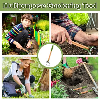 1 Pcs Mini Garden Hoes for Weeding Long Stirrup Hoe Tools Scuffle Garden Tool for Lawn Yard Weeding Gardening (Wood Handle)