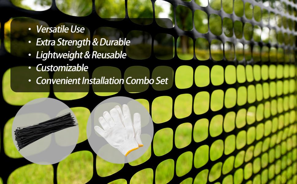 PotatoLife 4'x50' Plastic Mesh Fence Extra Strength with Zip Ties, Black - color: Black, size: 4' x 50' (Extra Strength)