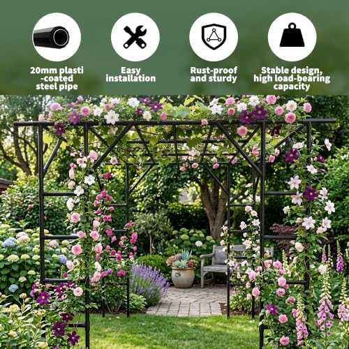 Garvee Large Grape Vine & Cucumber Trellis, 132 inches Garden Arch Trellis - size: 11 x 7.7 x 7.5 Ft T-Insert-Fit