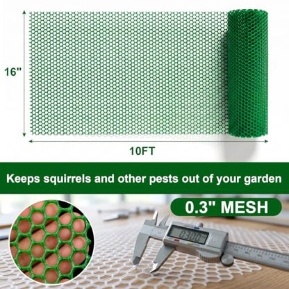Plastic Wire Mesh Fence 16in x 10Ft Plastic Chicken Wire Mesh for Poultry, Dogs, Rabbit, Snake Barrier & Gardening Versatile Plastic Fencing (16in x 10Ft, Green) - color: Green, size: 16in x 10Ft