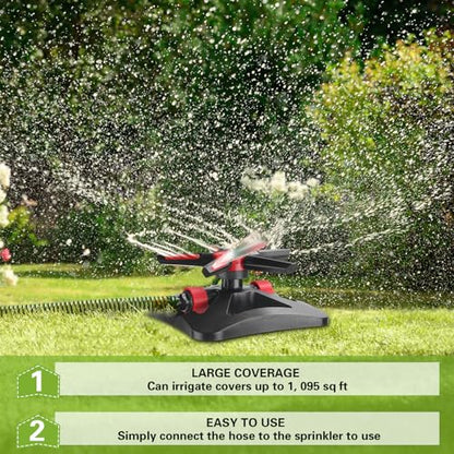 Tujoe 2 Pack Sprinklers for Yard Lawn Sprinkler with Metal Base Heavy 360 Degree Large Area Irrigation Duty Adjustable Circular Impulse Lawn Sprinkler for Medium to Large Garden, Yard(Red Black) - color: Red Black