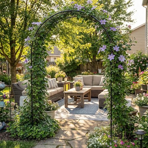 Galvanized Metal Arbor,4.6 Feet Wide x7.6 Feet High Heavy Duty Garden Arch Trellis, Rust-Resistant Metal Arbor for Climbing Plants Roses Vines, Outdoor Wedding Bridal Party Decoration Archway