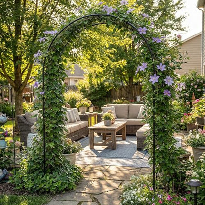 Galvanized Metal Arbor,4.6 Feet Wide x7.6 Feet High Heavy Duty Garden Arch Trellis, Rust-Resistant Metal Arbor for Climbing Plants Roses Vines, Outdoor Wedding Bridal Party Decoration Archway