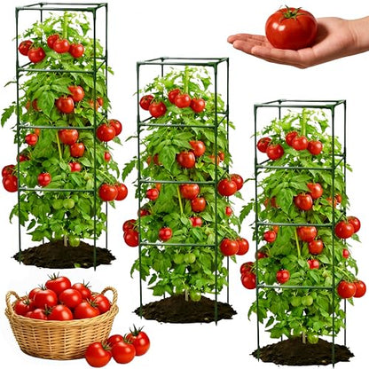 3 Pack Square Tomato Cages for Garden, 59 Inch Tall Heavy Duty Metal Tomato Plant Support Trellis, Adjustable Large Tomato Stakes for Outdoor Pots Climbing Plants, Vegetables, Cucumber - size: 59Inch