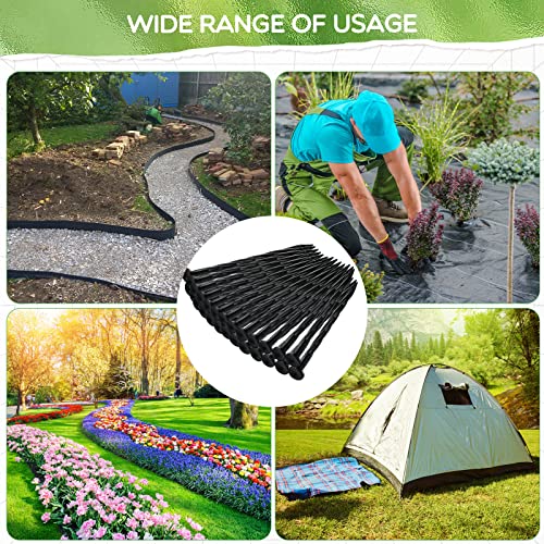 Handepo 250 Pcs 8 Inch Landscape Edging Spikes Plastic Lawn Stakes Anchoring Nails Spiral Nylon Garden Ground Lawn Artificial Nails for Paver Edging Weed Barriers Tent Construction(Black)