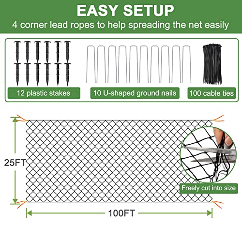 DQS Bird Netting 25x100ft, 1" Square Mesh Poultry Netting for Chicken Coop - size: 1", 25' x100'