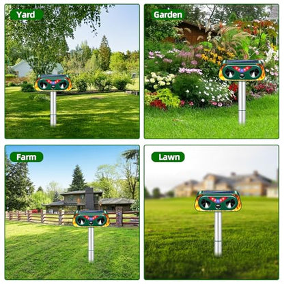 Upgraded Solar Animal Repellent Ultrasonic Outdoor Cat Deterrent Deer Repellent Devices,Waterproof Dog Repeller with Motion Sensor,Flashing Lights,Scare Squirrels Rabbits Raccoons Skunks Garden,2 Pack