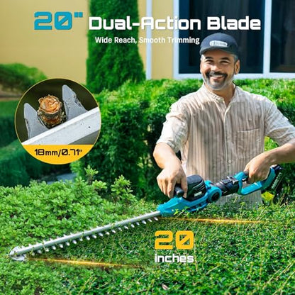 SEESII 2-in-1 Pole & Cordless Hedge Trimmer, 20" Electric Bush Trimmer 20V - color: Sky Blue