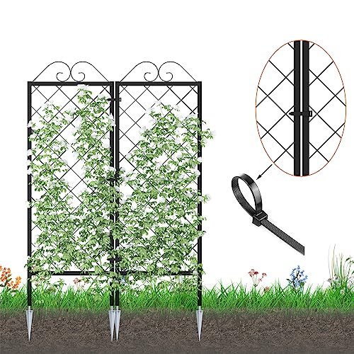 Zhongma 2 Pack Metal Garden Trellises for Climbing Plants, 53.5 Inch Tall Metal Fence Plant Support Trellis for Flower and Vagetable - size: 32"W x 0.8"D x 53.5"H (2 Pack)