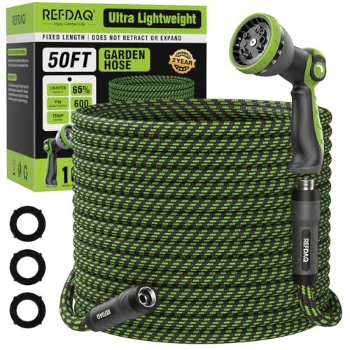 Garden Hose, Flexible Ultra Lightweight Durable, Kink-Free Water Hose with 10 Function Sprayer - Non-Shrinking, Easy to Store, All-Weather, High-Pressure (50FT)