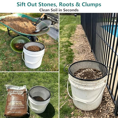 2PCS Soil & Compost Sifter with Handle, 3mm & 6mm for 5 Gallon Bucket