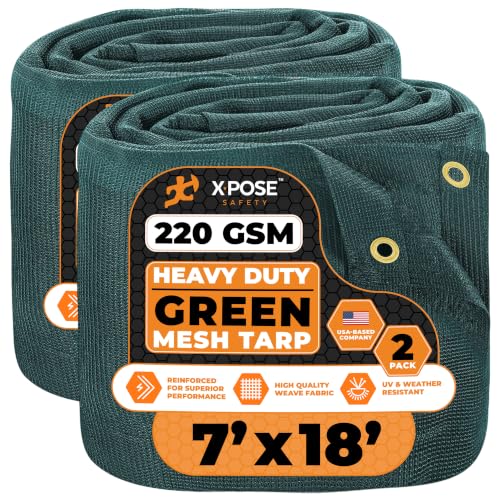 Xpose Safety Heavy Duty Green Mesh Tarp 7' x 18' (2-Pack) – 70% Sunblock Shade Cloth with Grommets for Garden, Fence, Privacy Screen, Canopies, Dump Trucks, Pool Cover – Tear & Weather Resistant - color: Green, size: 7' X 18' (2-Pack)