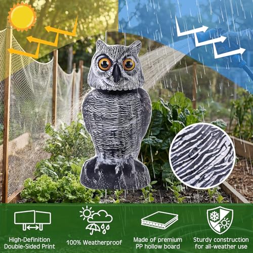 8 Pack Owl Decoys to Scare Birds Away, Fake Owls Scarecrow Yard Lawn Sign with Stakes Pest Repellent Bird Deterrents Waterproof Plastic Owls Decorations for Gardens Patio Outdoor(2 Pattern) - style: 2 Pattern